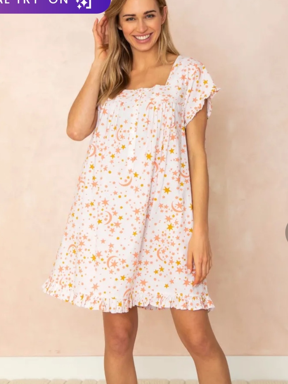 Printfresh Celestial Skies Peach Pintuck Nightgown 2X